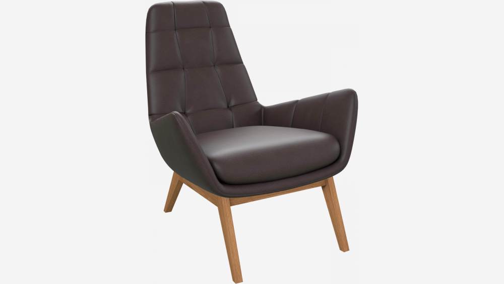 Fauteuil en cuir Savoy - Marron tonka - Pieds chêne