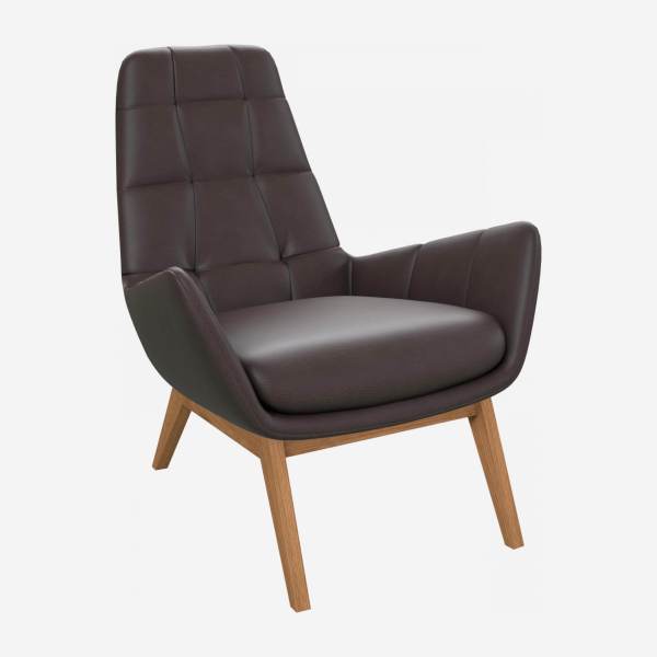 Fauteuil en cuir Savoy - Marron tonka - Pieds chêne