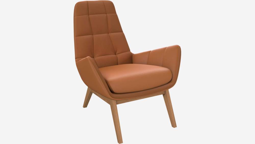 Fauteuil en cuir Savoy - marron cognac - Pieds chêne