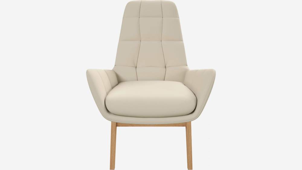 Fauteuil en cuir Savoy - Blanc albâtre - Pieds chêne