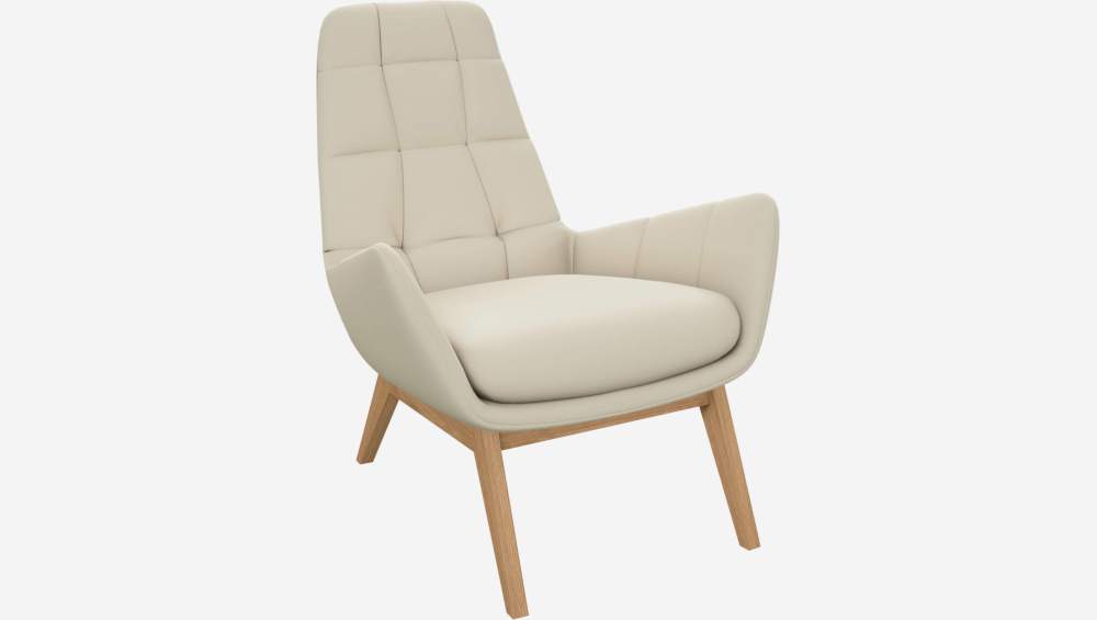 Fauteuil en cuir Savoy - Blanc albâtre - Pieds chêne