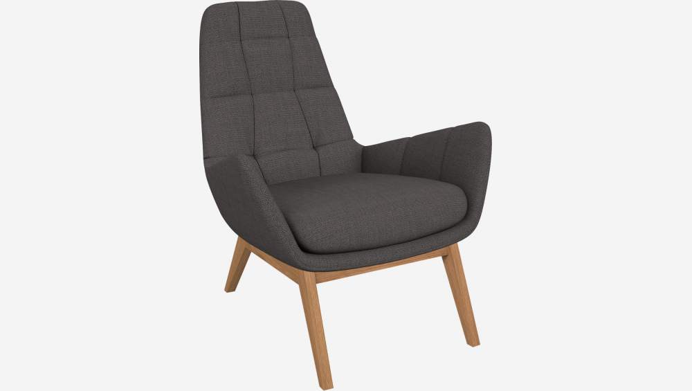 Fauteuil en tissu Fasoli - Gris anthracite - Pieds chêne