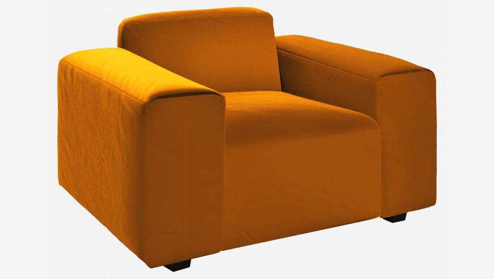 Fauteuil en velours - Jaune moutarde