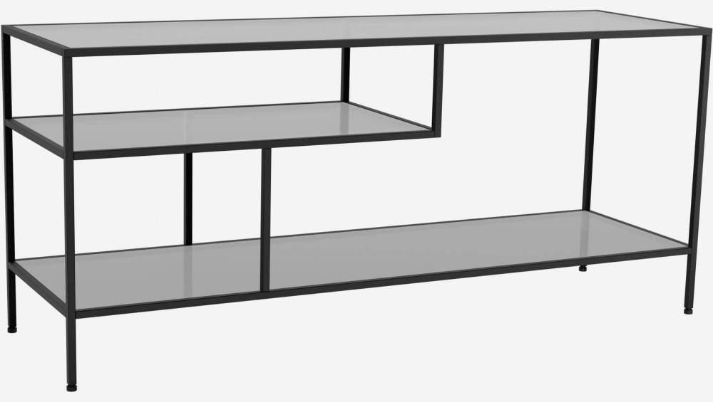 Etagère basse en acier et verre - Noir