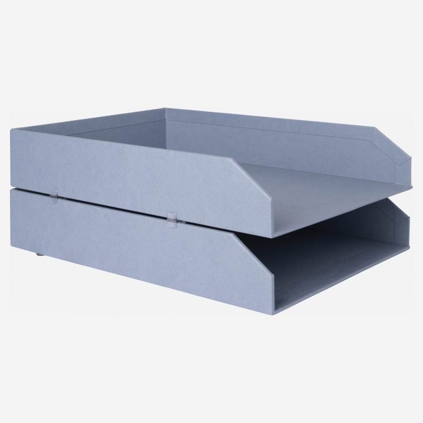 Lot de 2 bannettes empilables en carton – 23,5 x 6,5 x 32 cm – Bleu