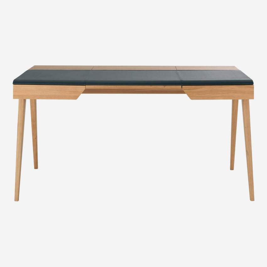 Bureau en chêne et cuir brun - 147 cm