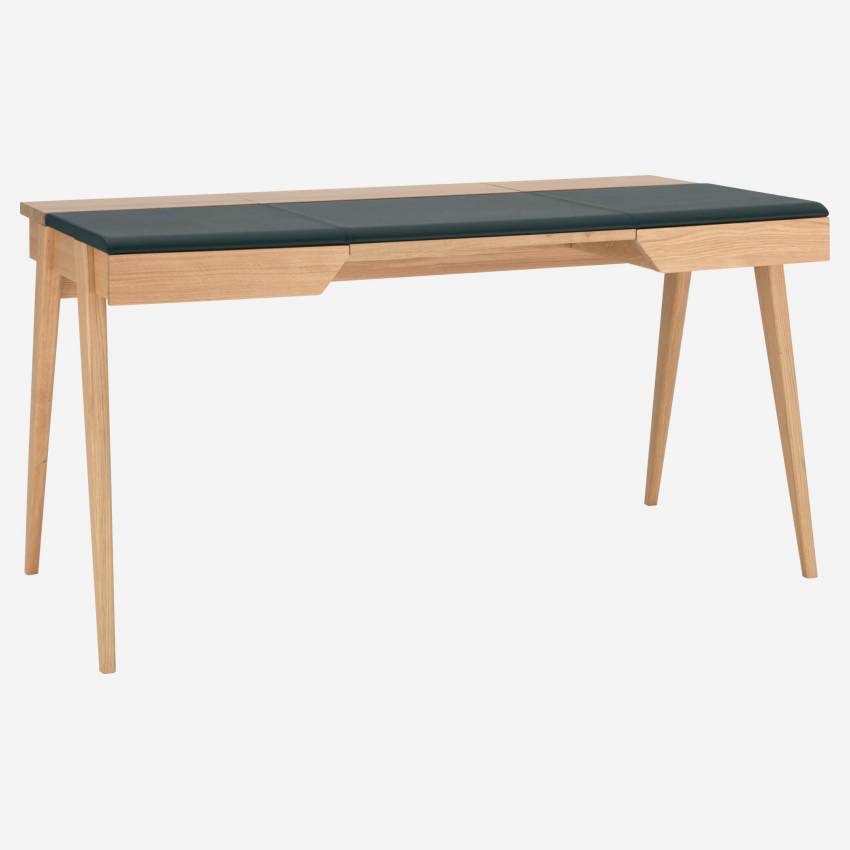 Bureau en chêne et cuir brun - 147 cm