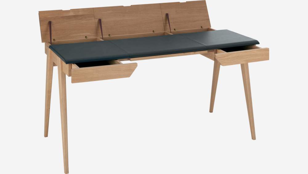 Bureau en chêne et cuir brun - 147 cm