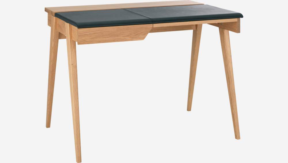 Bureau en chêne et cuir brun - 103 cm