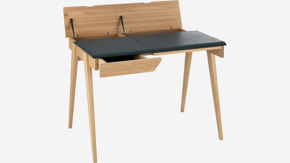 Bureau en chêne et cuir brun - 103 cm