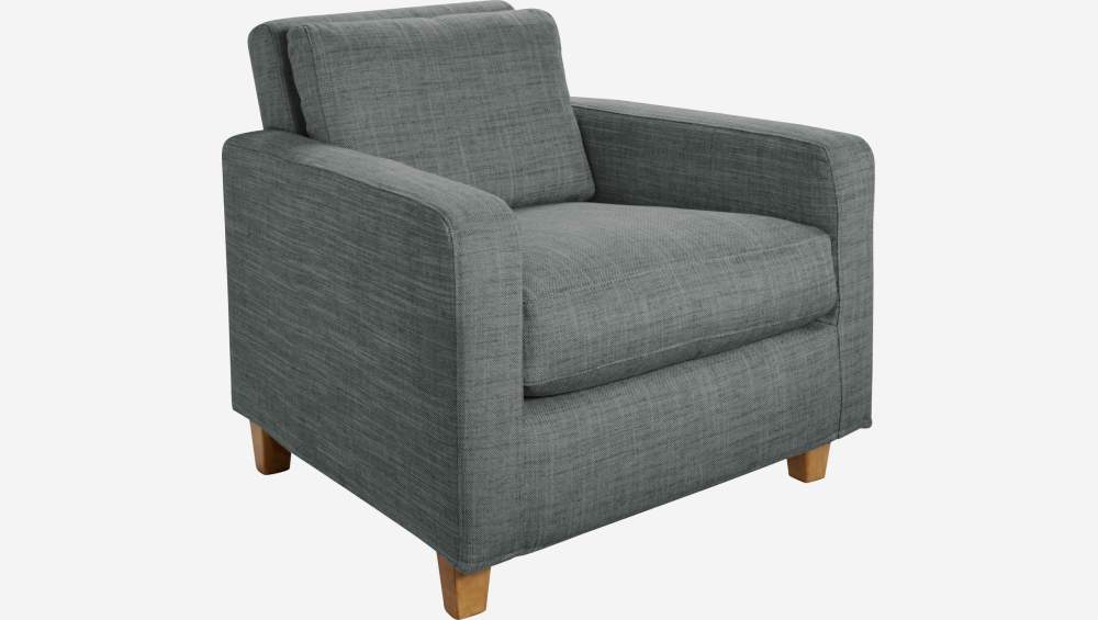 Fauteuil en tissu italien - Gris - Pieds chêne