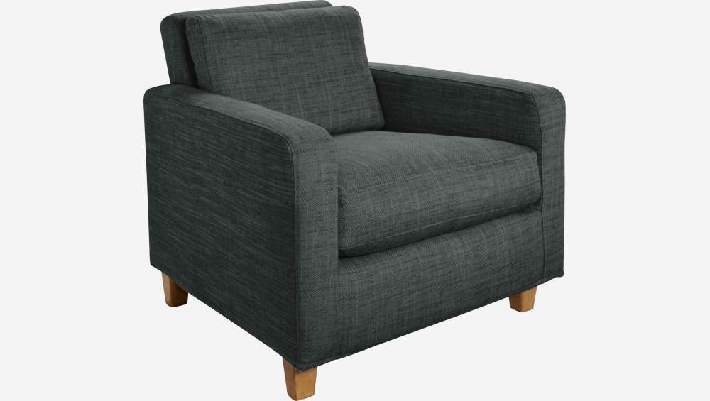 Fauteuil en tissu italien - Gris anthracite - Pieds chêne