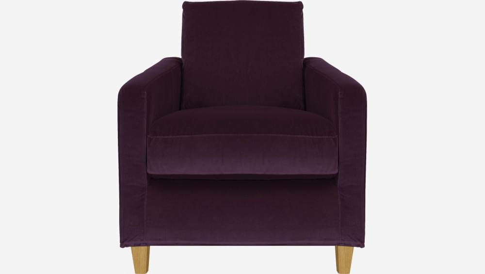 Fauteuil en velours - Violet - Pieds chêne