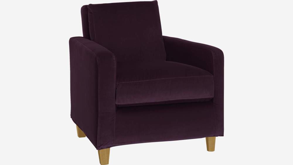 Fauteuil en velours - Violet - Pieds chêne