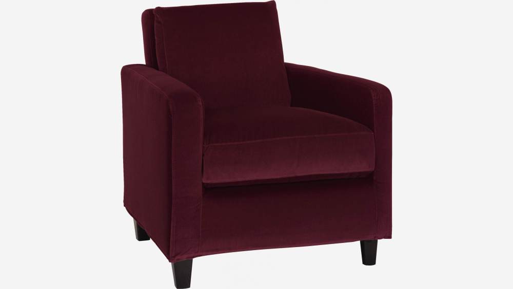 Fauteuil en velours - Rouge - Pieds noirs