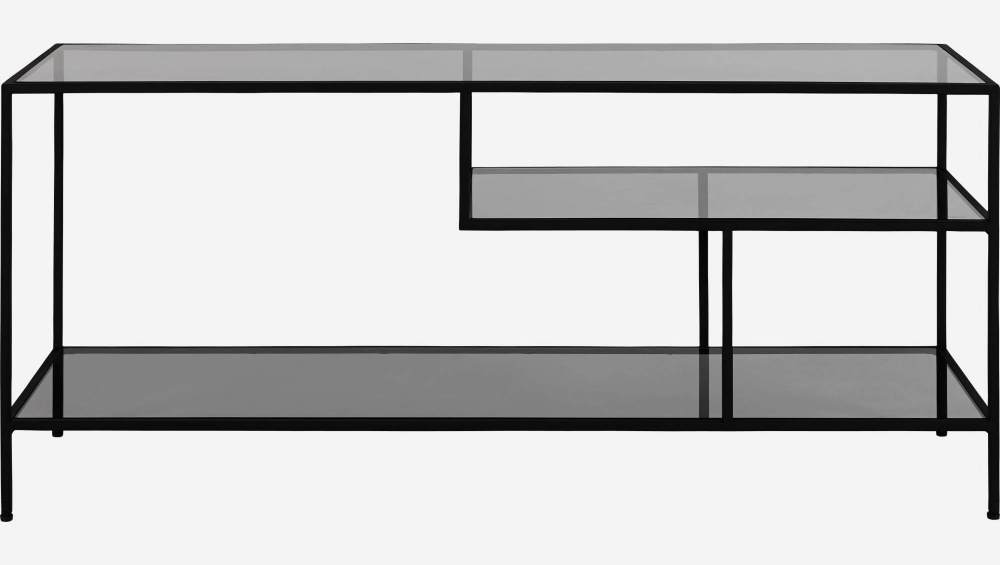 Etagère basse en acier et verre - Noir