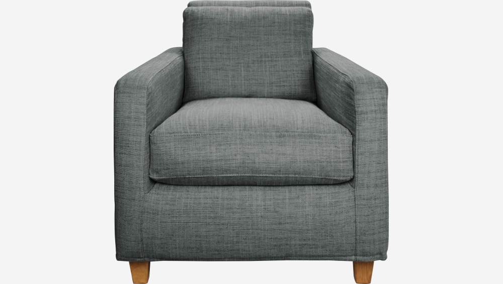 Fauteuil en tissu italien - Gris - Pieds chêne