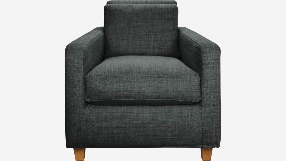 Fauteuil en tissu italien - Gris anthracite - Pieds chêne