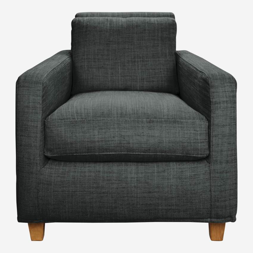 Fauteuil en tissu italien - Gris anthracite - Pieds chêne