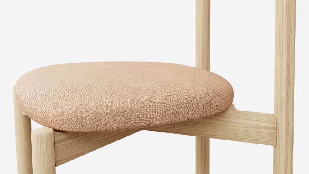 Chaise en bois et tissu – Rose saumon - Design by Marie Matsuura