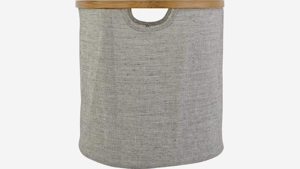 Panier à linge rond en bambou et tissu - Gris - 30 cm