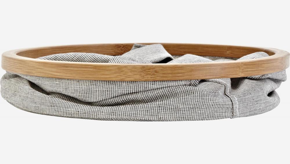 Panier à linge rond en bambou et tissu - Gris - 30 cm