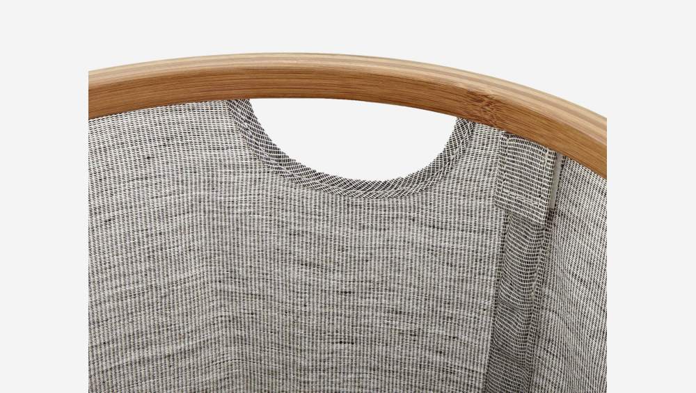 Panier à linge rond en bambou et tissu - Gris - 30 cm