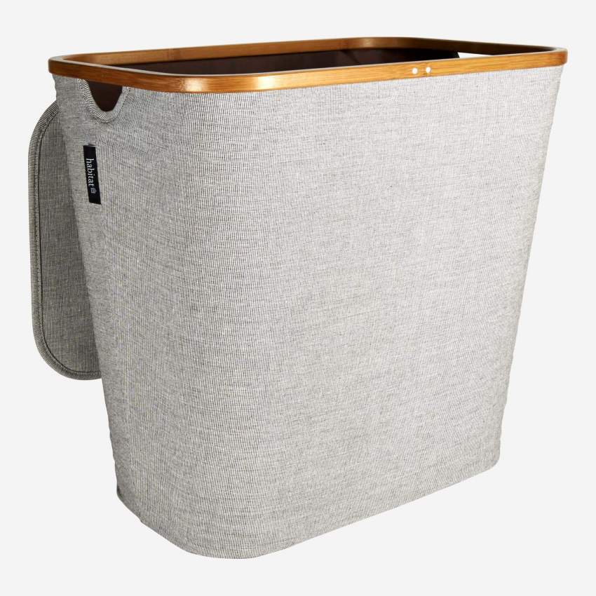 Grand panier à linge en bambou et tissu - Gris