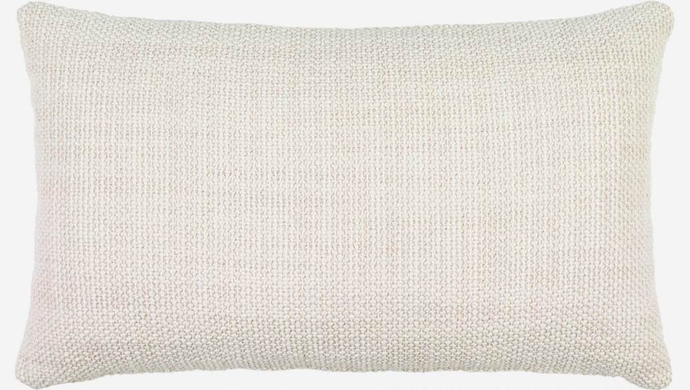 Coussin 30x50cm en tissu tressé blanc et boutons