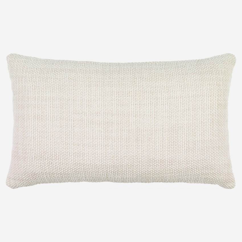 Coussin 30x50cm en tissu tressé blanc et boutons