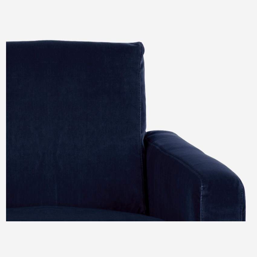 Fauteuil en velours - Bleu marine - Pieds chêne