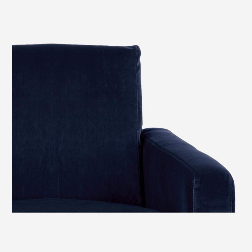 Fauteuil en velours - Bleu marine - Pieds chêne