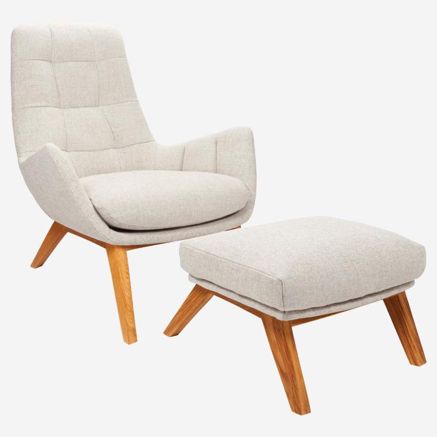 Fauteuil en tissu Lecce - Beige - Pieds chêne