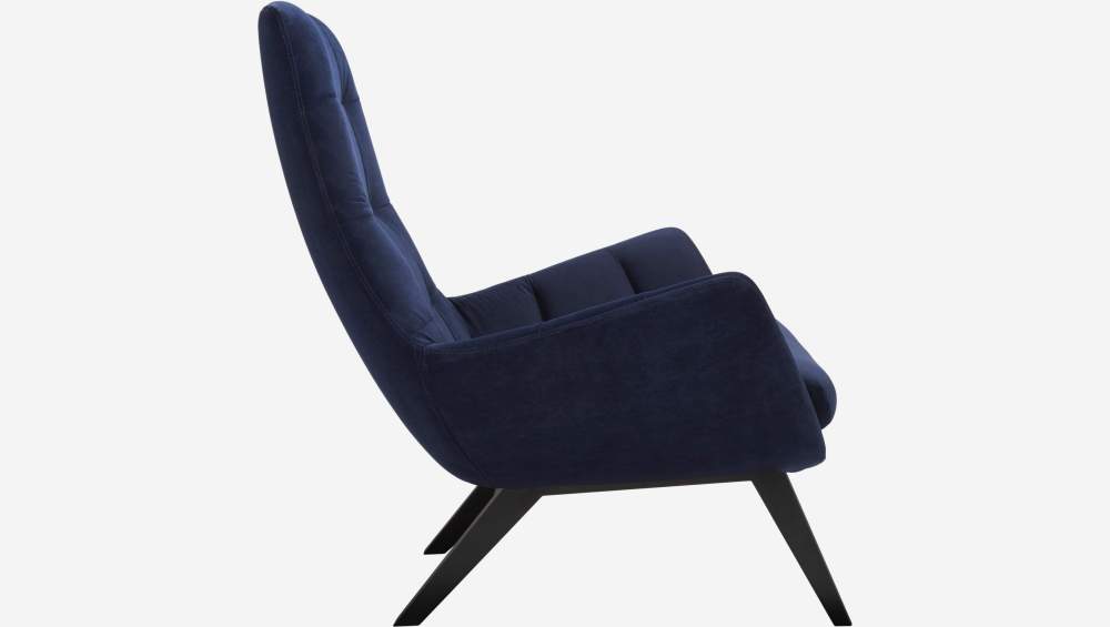 Fauteuil en velours - Bleu encre - Pieds noirs