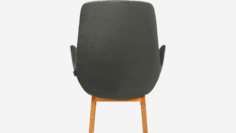 Fauteuil en velours - Gris ardoise - Pieds chêne