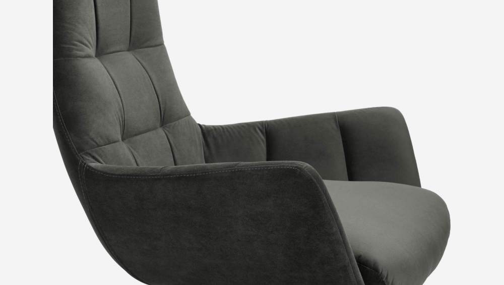 Fauteuil en velours - Gris ardoise - Pieds chêne