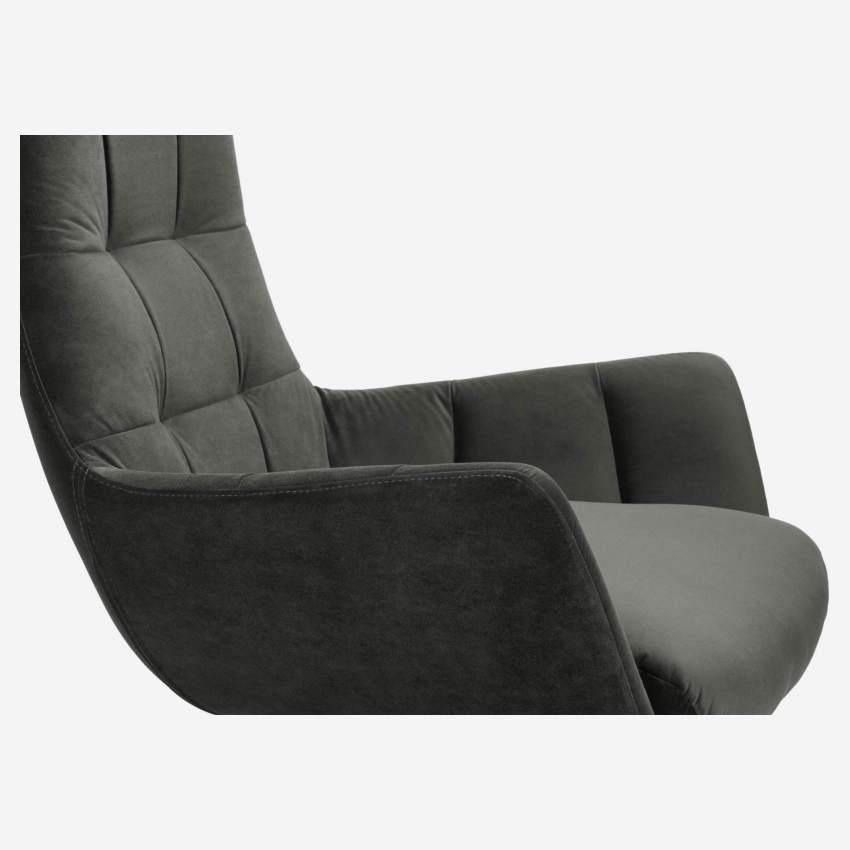 Fauteuil en velours - Gris ardoise - Pieds chêne