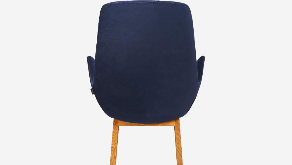 Fauteuil en velours - Bleu encre - Pieds chêne