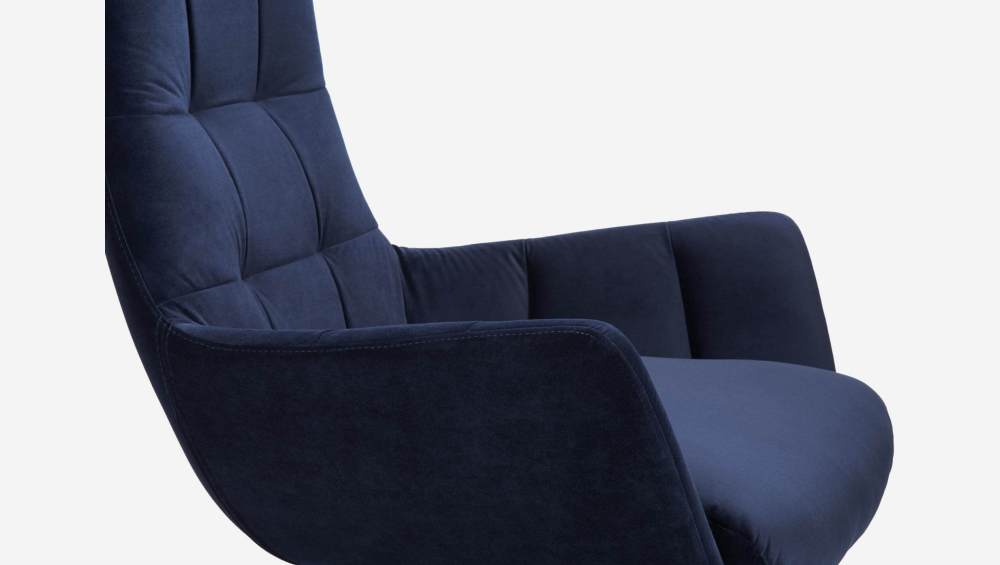 Fauteuil en velours - Bleu encre - Pieds chêne