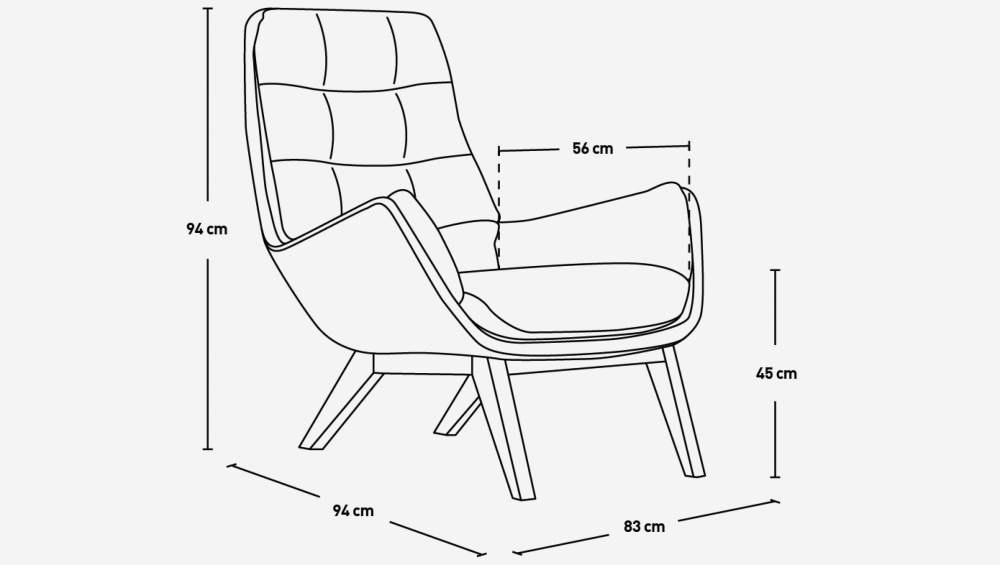 Fauteuil en velours - Bleu encre - Pieds chêne