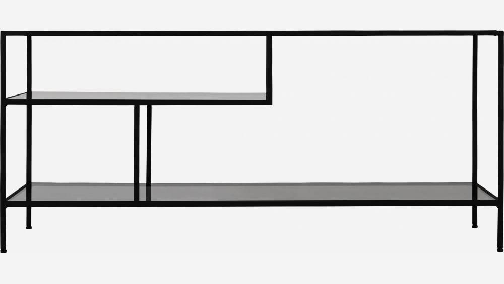 Etagère basse en acier et verre - Noir