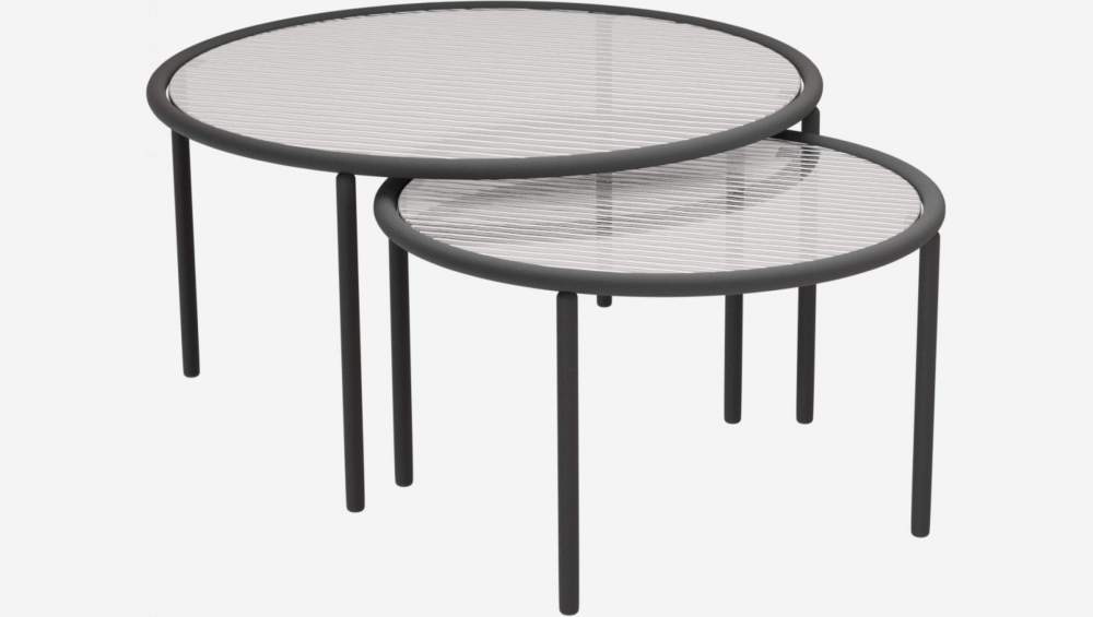 Table basse ronde en acier et verre ondulé - 80 cm