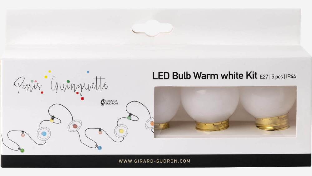 Set de 5 ampoules LED E27 pour guirlande d'extérieur - Blanc chaud