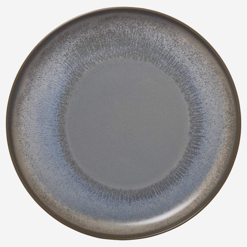 Assiette plate en grès - 26 cm - Bleu et marron