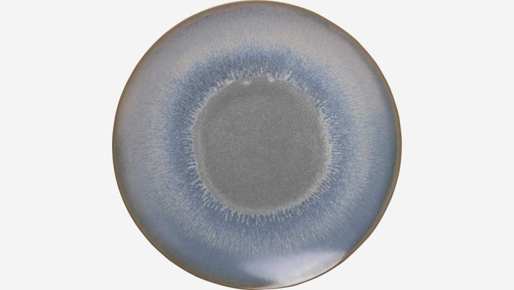 Assiette plate en grès - 25 cm - Bleu et marron