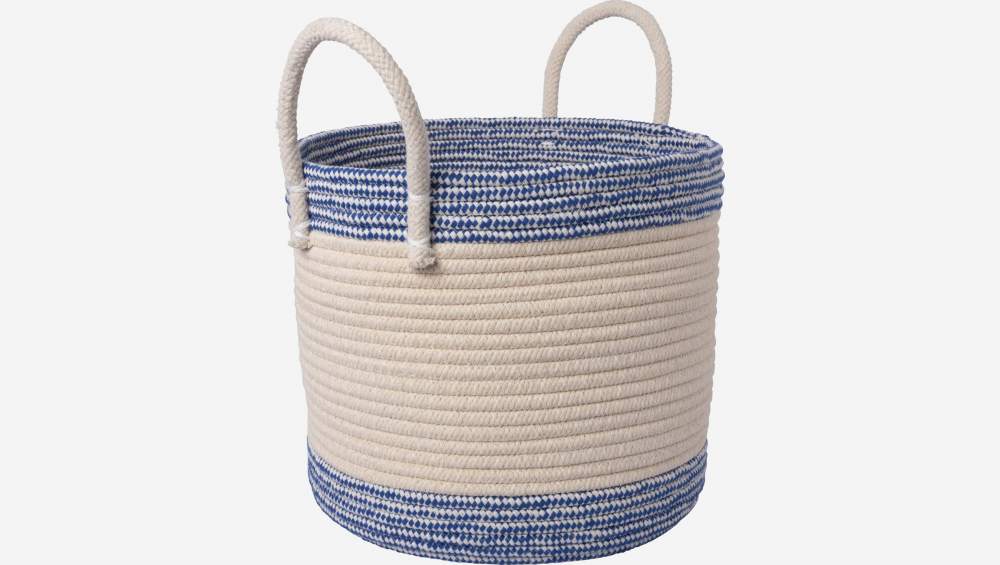 Panier de rangement en coton - 30 x 27 cm - Rayures bleues