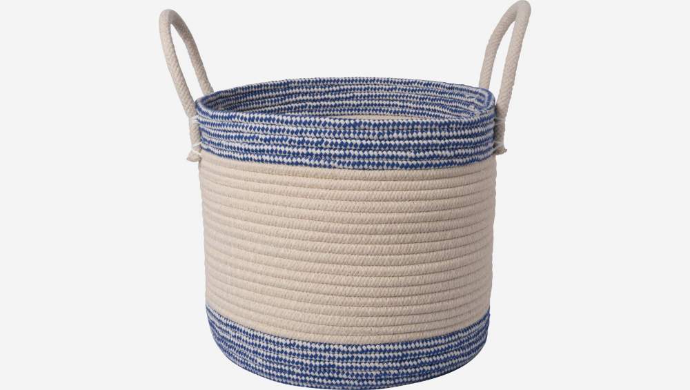 Panier de rangement en coton - 30 x 27 cm - Rayures bleues