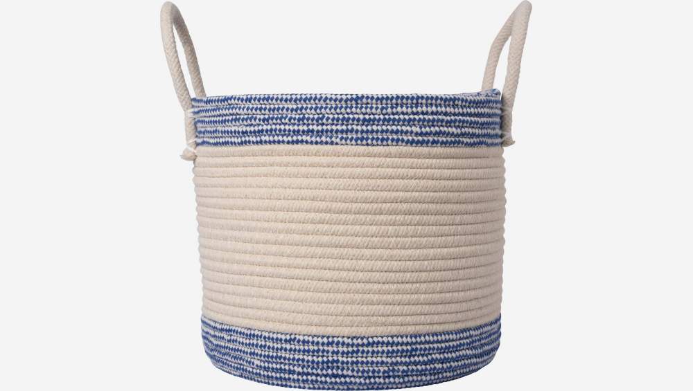 Panier de rangement en coton - 30 x 27 cm - Rayures bleues