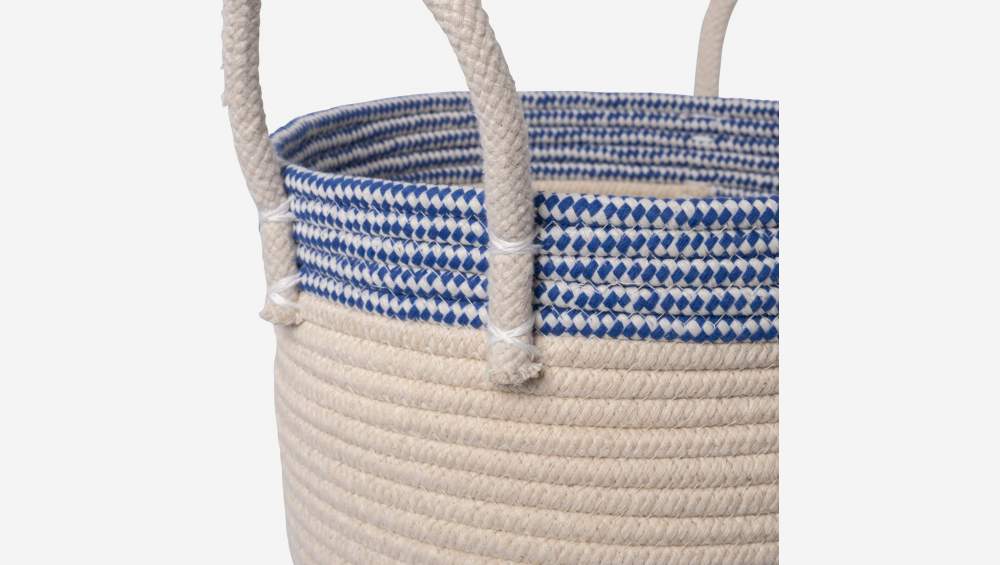 Panier de rangement en coton - 30 x 27 cm - Rayures bleues