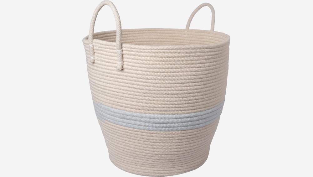 Panier de rangement en coton - 45 x 40 cm - Rayures bleu clair